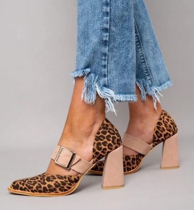 Leyla™ - Leopard Print Khaki Chunky Heels