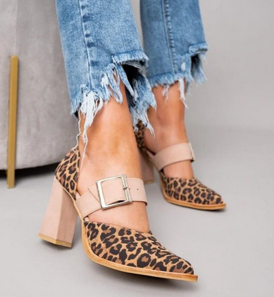 Leyla™ - Leopard Print Khaki Chunky Heels